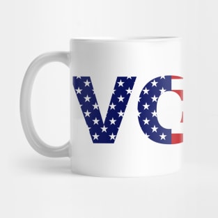 Vote American Flag Red White and Blue Typography Mug